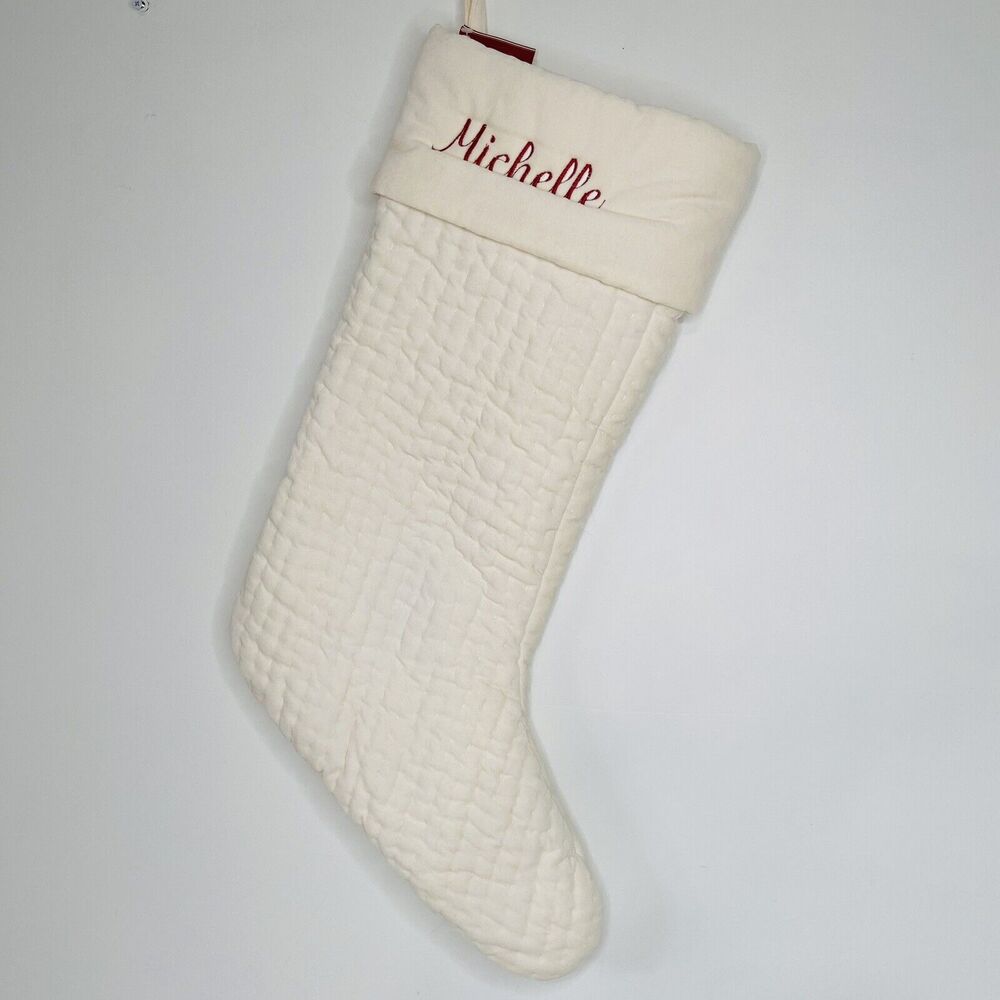 Pottery Barn Channel Quilted Velvet Christmas Ivory Large Stocking "Michelle"